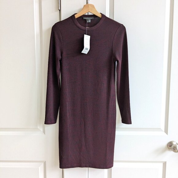 NWT French Connection Knit Bodycon Sweater Dress Bordeaux Long Sleeve Mini - Picture 1 of 11